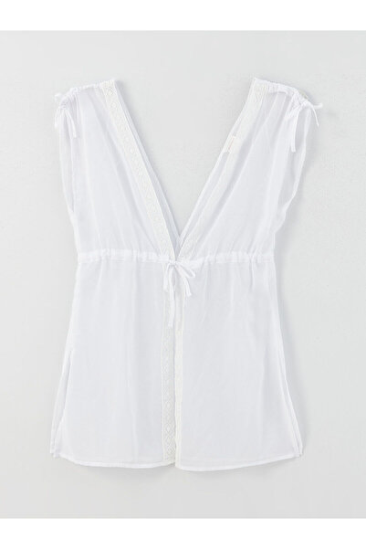 LC Waikiki Peak New Season V-Neck Embroidered Women's Beach Dress