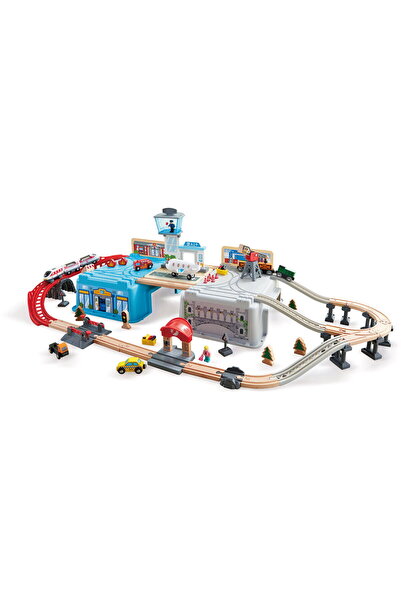 Hape Set tren din lemn, Hape, 80 piese