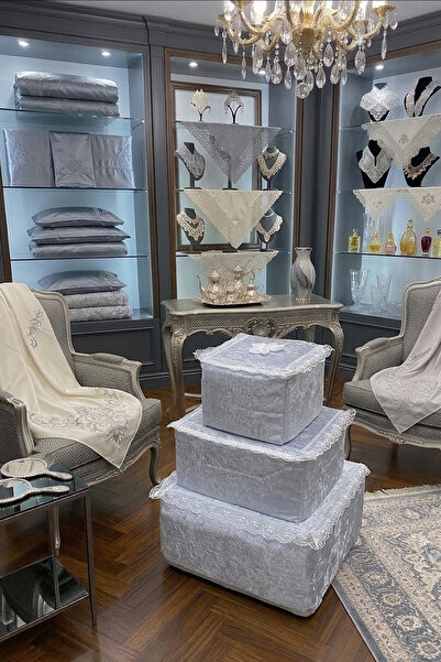 Çt Çeyizci Tekstil Σετ βελούδινη προίκα 3 τεμαχίων, νυφική τσάντα 3 τεμαχίων,...