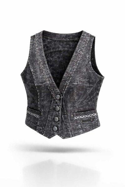 Vintage BOHEM STİL FÜME YIKAMA EFEKTLİ DENİM KOT KADIN YELEK