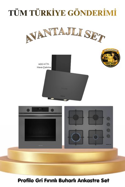 Profilo Ankastre Set Buhar Destekli 76LT Fırın - Davlumbaz-Ocak FXSA243F-DVK6...