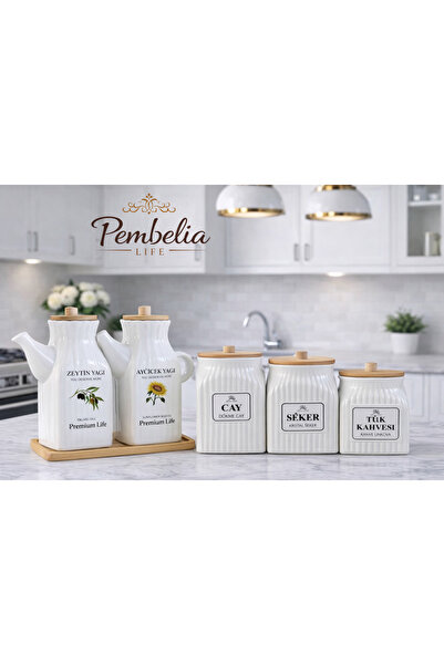 Pembelia Life 6 قطع من البورسلين المربع مع حامل من الخيزران ووعاء زيت سعة 100...