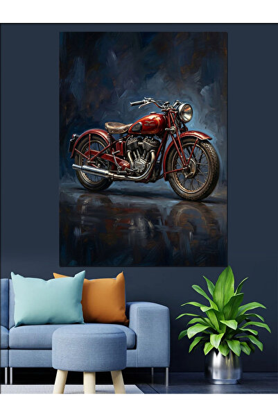 Artmeg Pânză decorativă cu motocicletă roșie sub lumini de noapte - Tablou di...