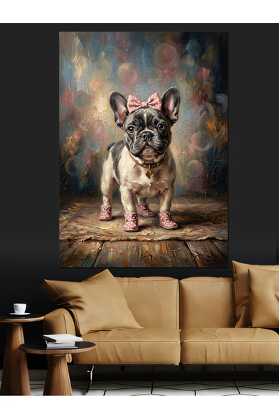 Artmeg Portret decorativ de câine drăguț cu cataramă roz - Tablou din lemn MDF