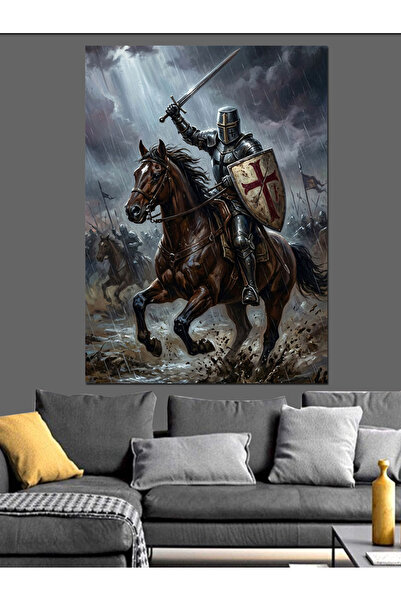 Artmeg Pânză decorativă Cavalerul pe Cal și Bătălia Medievală - Masă din lemn...