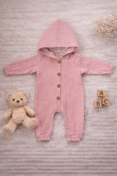ALSA BABY Kapüşonlu Müslin Bebek Tulum %100 Pamuk – Unisex Bebek Kombini