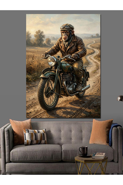 Artmeg Pânză decorativă cu artă maimuță cu cască pe motocicletă - Tablou din ...