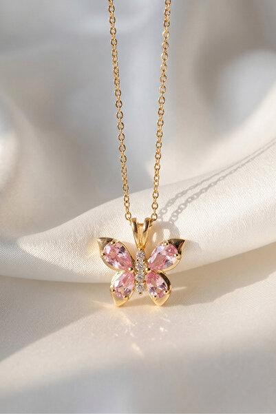 Elifsu Jewelry قلادة فولاذية على شكل فراشات مرصعة بحجر الزركون
