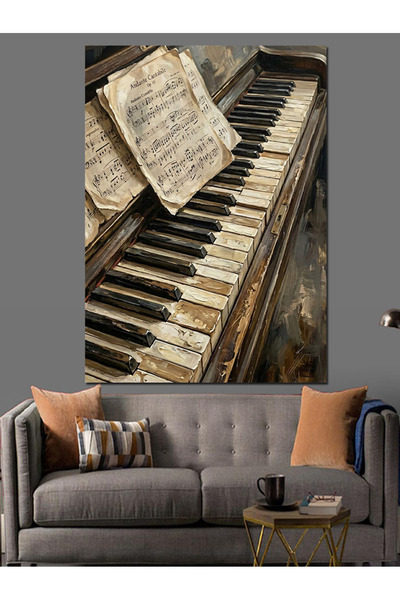 Artmeg Klasik Piyano Tuşları Müzik Notası Dekoratif Kanvas - Mdf Ahşap Tablo