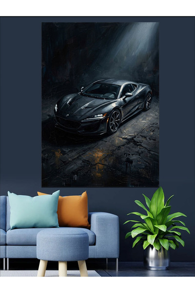 Artmeg Pânză decorativă pentru mașină sport neagră de lux în întuneric - Tabl...