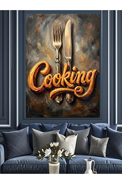 Artmeg Pânză decorativă tipografică cu artă culinară și tacâmuri - Tablou din...