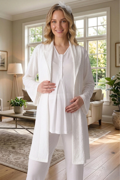 Lohussa New Season Ecru Jacquard Short Sleeve Shawl Collar Design Summer Mate...