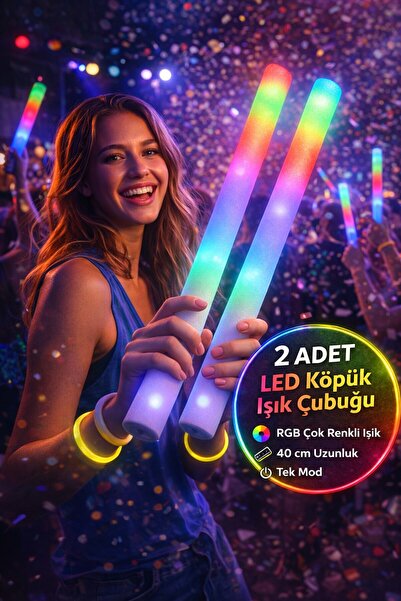 TOYFEST LED Köpük Işık Çubuğu 2 Adet 40 cm RGB Işıklı Parti Konser Düğün Doğu...