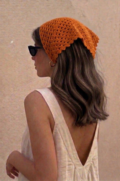 Generic Brand Summer Women's Bandana Orange- Hand Knitted Breathable Lightweight