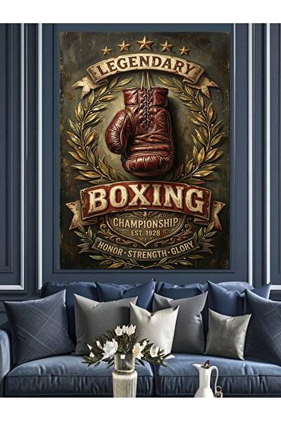 Tablo Mega "Legendary Boxing" Boks Eldiveni Dekoratif Kanvas - Mdf Ahşap Tablo