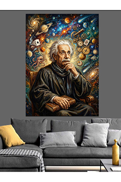 Tablo Mega Formüller Ve Gezegenler İçinde Einstein Dekoratif Kanvas - Mdf Ahş...
