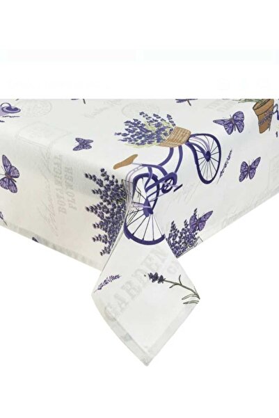 OEM Τραπεζομάντηλο Εκρού με Σχέδιο Λεβάντας & Ποδήλατο 180x140εκ.