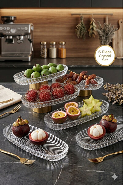 ORTAKÖYCENNETİ 6Pcs Glass Breakfast Snack Plates, Kayak Shaped Glass Bowl 19cm