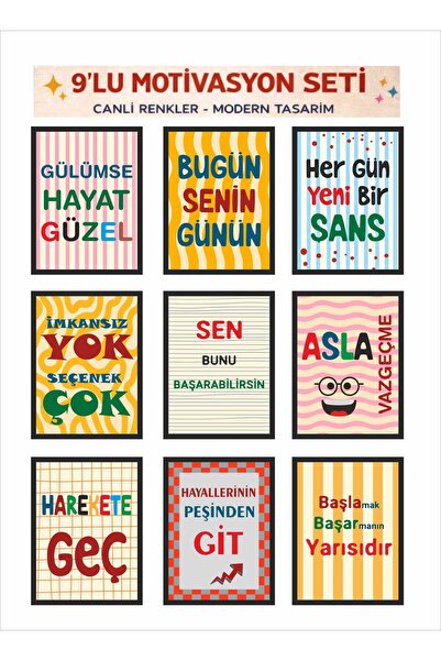 UNT Πολύχρωμα Παρακινητικά Αποφθέγματα Σετ 9 Πινακίδων – Μοντέρνα Διακόσμηση ...