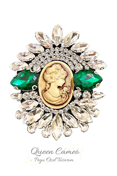 pegu baby collection KRALİÇE CAMEO ÖZEL SERİ ZÜMRÜT KRİSTAL TAŞLI EL YAPIMI B...