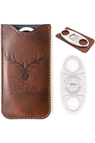 valkyrie Premium Paslanmaz Çelik Puro Makası Kılıflı Çift Bıçaklı Puro Kesici...