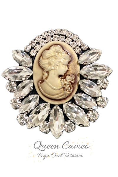 pegu baby collection KRALİÇE CAMEO ÖZEL SERİGÜMÜŞ TAŞLI EL YAPIMI BROŞ , İĞNE...