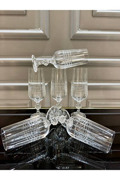 Vakıf home Bohemia Kristal Ayaklı Kesme El İşi Kahve Yanı Su Bardağı 180 ml B...
