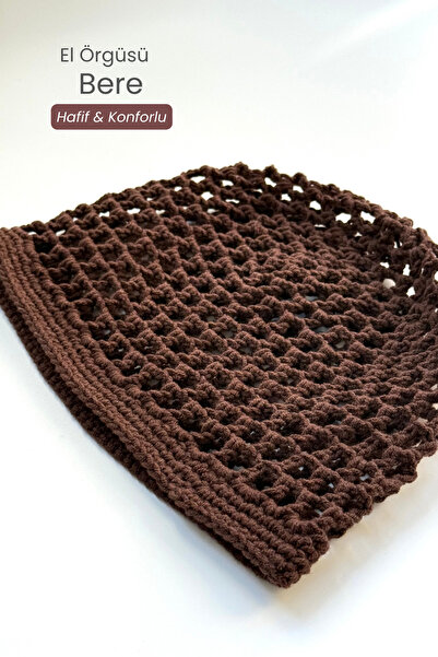 Wilka Summer Women's Beret Brown – Hand-Knitted Crochet, Breathable and Light...