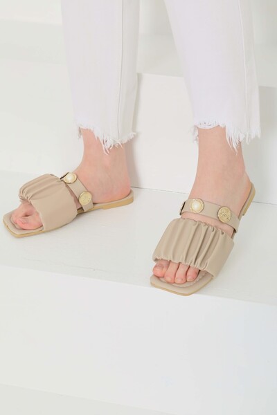 TOFİSA Γυναικείες παντόφλες βιζόν με κορδόνι και πέρλες - 27110