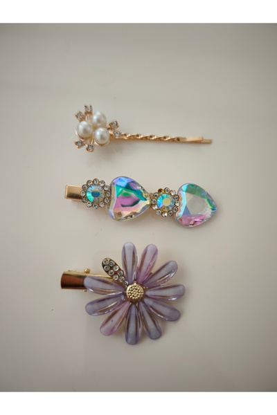 Nsk Textile Boutique Flower Figured Hair Clip with Clasp – Colorful Stones, S...