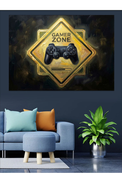 Artmeg Διακοσμητικός καμβάς με έμβλημα Gamer Zone σε χρυσό χρώμα - Ξύλινος πί...