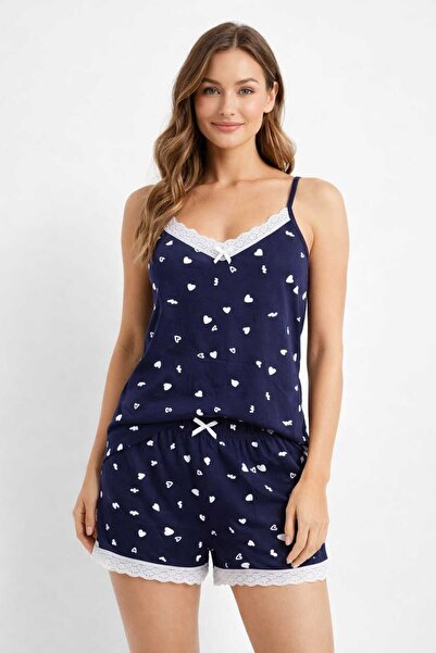 Tenra Γυναικείο σετ πιτζάμες σε μπλε ναυτικό χρώμα με κορδόνια και λεπτομέρει...