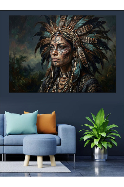 Artmeg Pânză decorativă Femeie Războinică Nativă cu cap de pene - Tablou din ...