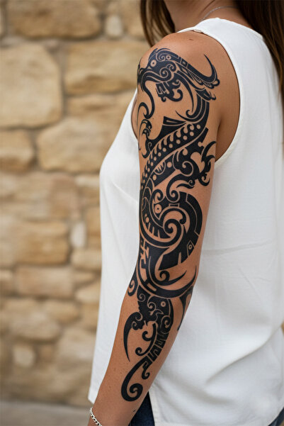 pivok Modern Tribal Stil Ejderha Motifli Sanatsal Kol Tattoo - Yarı Kalıcı / ...