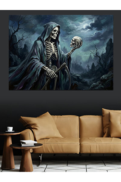 Artmeg Grim Reaper Holding a Skull in His Hand Decorative Canvas - Mdf Wood P...