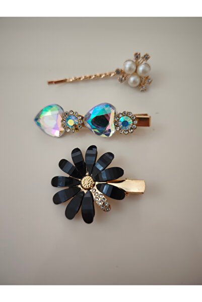 Nsk Textile Boutique Flower Figured Hair Clip with Clasp – Colorful Stones, S...