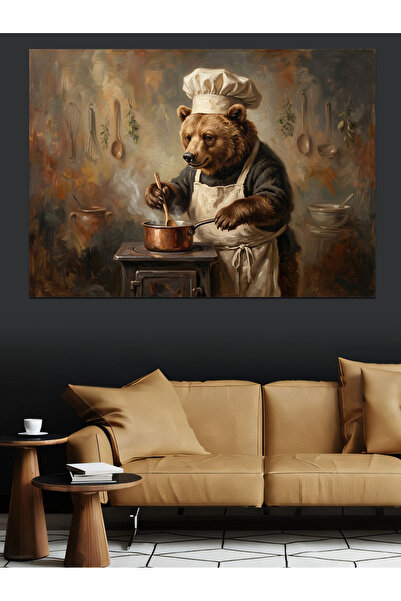 Artmeg Panda Chef Cooking in the Kitchen Decorative Canvas - Mdf Wood Table