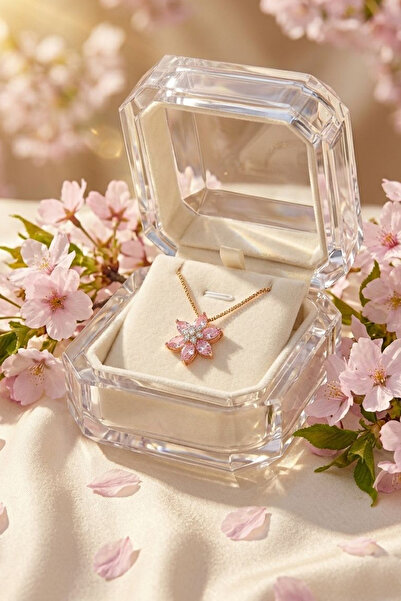 Larius Jewelry Pembe Sakura Çiçek Figürlü Zirkon Taşlı Kolye – Zarif & Romant...