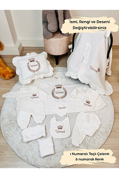 KARSU TASARIM Nakışlı İsme Özel %100 Pamuk 4 Kat Müslin Hastane Çıkış Seti Ve...