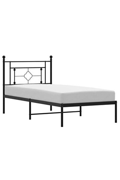 vidaxl Metal bed frame with headboard, black, 90x200 cm
