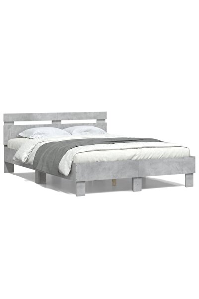vidaxl Cadru de pat cu tăblie gri beton 120x200 cm lemn prelucrat