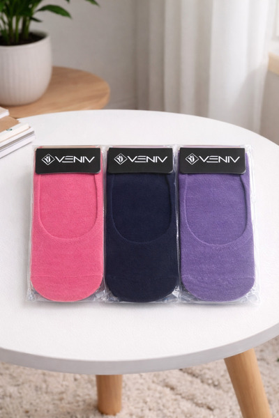 VENİV Women's 3 Pairs of Printed Cotton Elastic Ankle Socks
