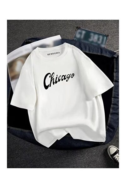 AEMİ Μπλουζάκι Unisex Chicago με στάμπα, oversize, με λαιμόκοψη ποδηλάτου