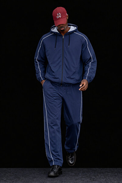 DAMGA JEANS Men's Loose Tracksuit Navy Blue Raincoat Windbreaker Two-Piece Set