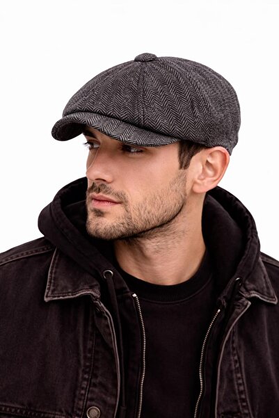 valkyrie Unisex Μαύρο Καπέλο με Κορδόνια σε Σχέδιο Ψαροκόκαλο, Vintage Βρεταν...