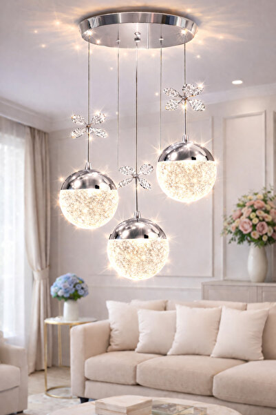 Luna Lighting Grate Model 3 lü Krom Kaplama 3 RENK Salon Mutfak Oturma Yatak Odası Modern Led Avize