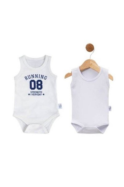 jijek baby kids Baby Boy Undershirt Bodysuit Set of 2 100% Cotton Summer Sleeveless Bodysuit Printed & Plain White 0-24 Months