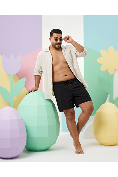 Pierre Cardin Large Size Elastic Drawstring Plain Woven Men's Swim Shorts