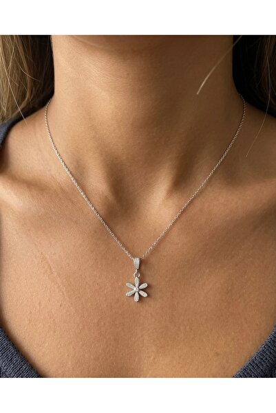 Vira Rise Women's Steel Necklace Silver Color Full Zircon Stone Flower Model ...