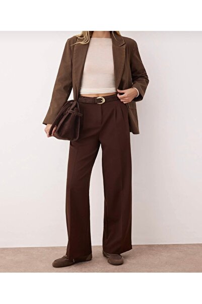 Heyya Γυναικείο παντελόνι Palazzo σε καφέ χρώμα με διπλές πιέτες και φαρδιά μ...
